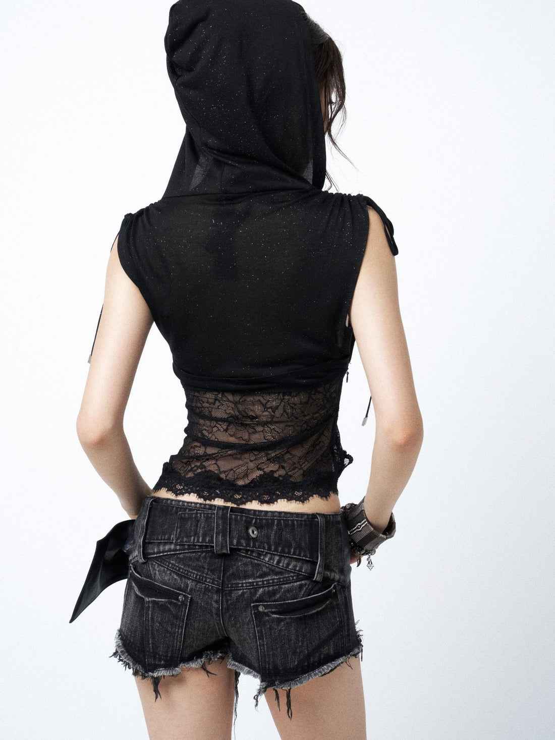 OPEN AESTHETIC Distressed Frayed Hem Leather Belt Spliced Women&