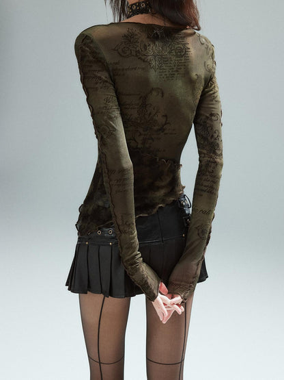 Low pixel Haut court à manches longues colorblock, coupe slim, effet vieilli et patchwork sexy