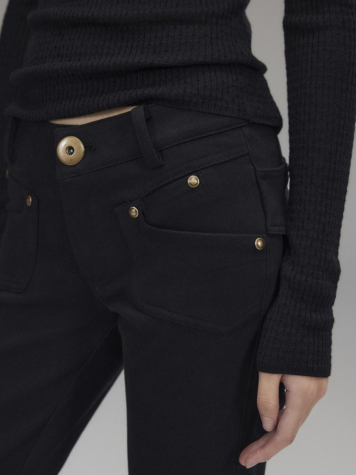 Low pixel Washed Black Low Rise Microstretch Street Tight Women Cotton Zip Straight Pants