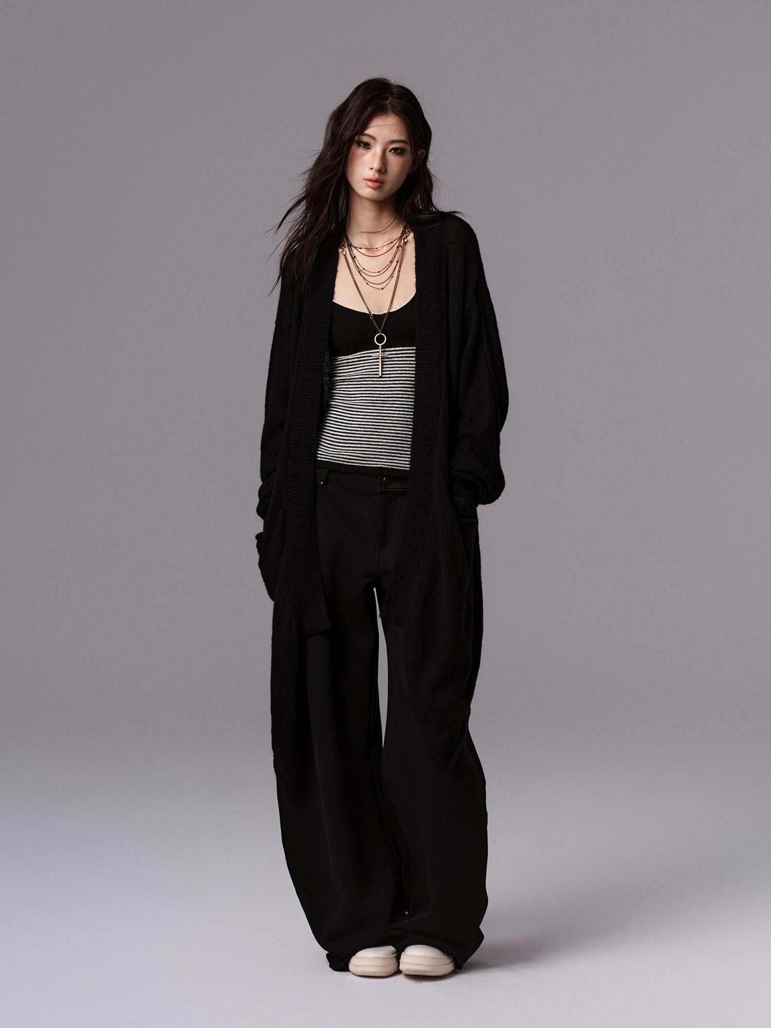 Low pixel Cozy Wool Blend Gothic Oversized Open Front Knit Women Black Cardigans