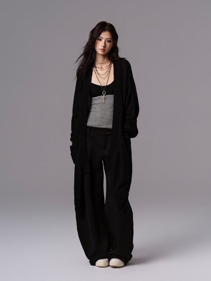 Low pixel Cozy Wool Blend Gothic Oversized Open Front Knit Women Black Cardigans