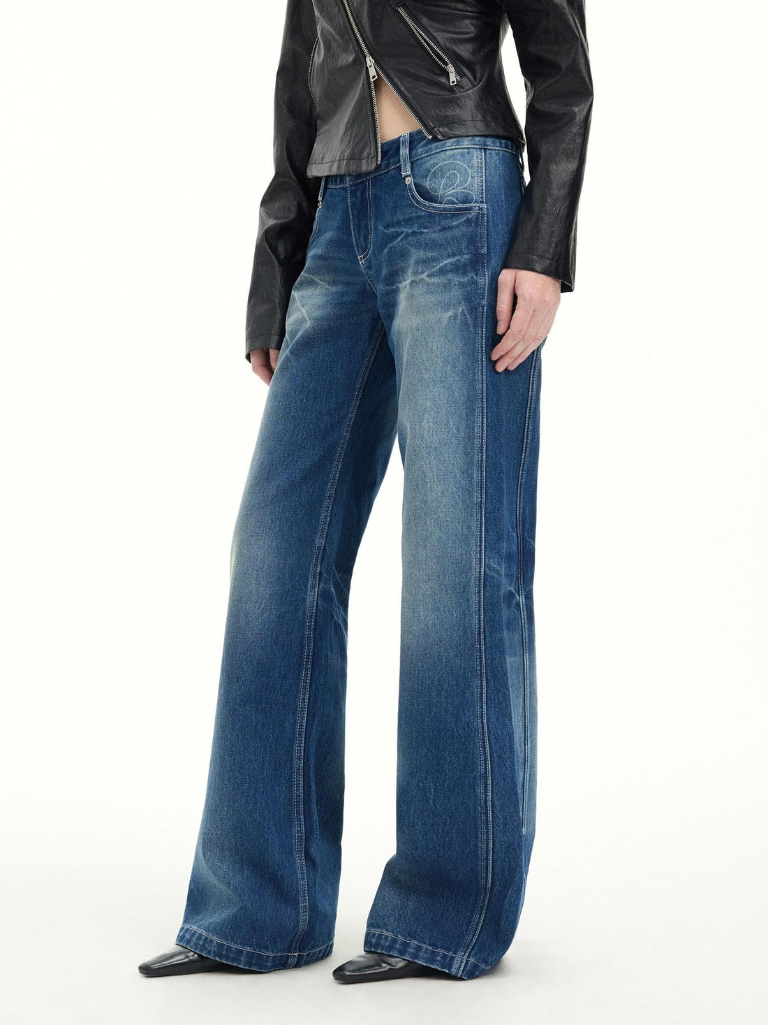 RUN TO THE FUTURE Vintage Blue Washed Mid Rise Cotton Zipper Women No Stretch Straight Jeans