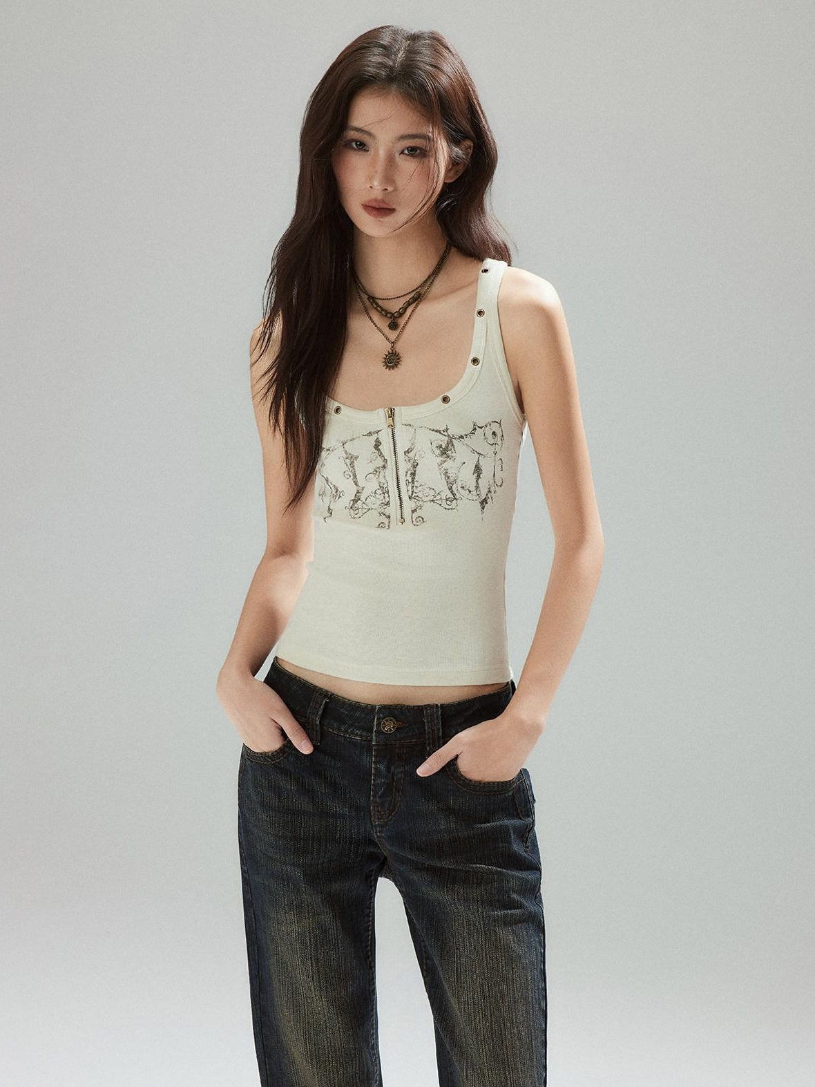 Low pixel Soft Cotton Blend Slim Urban Round Neck Racerback Women Daily Ivory Camisoles