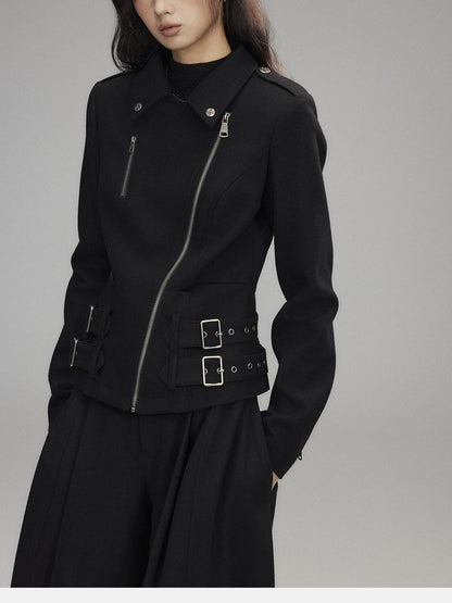Low pixel Wool Blend Thick Slim Fit Street Euro Zip Front Black Cropped Jackets