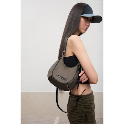 RUN TO THE FUTURE Stitch Detail Casual Twill Double Strap Unisex Dark Green Cross Body Bags