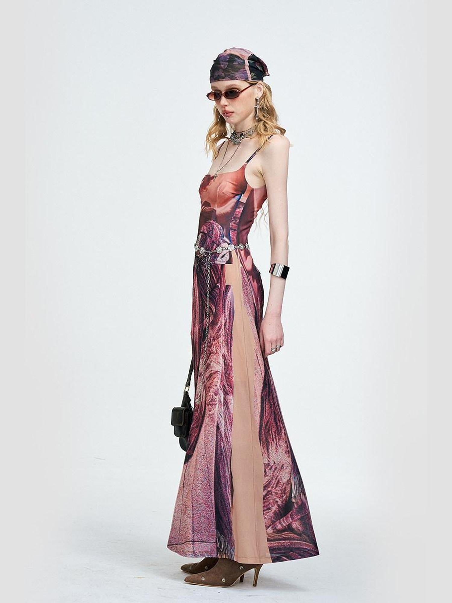 The NeverMore Sexy High Waist Jacquard Spaghetti Strap A Line Party Red Brown Maxi Dresses