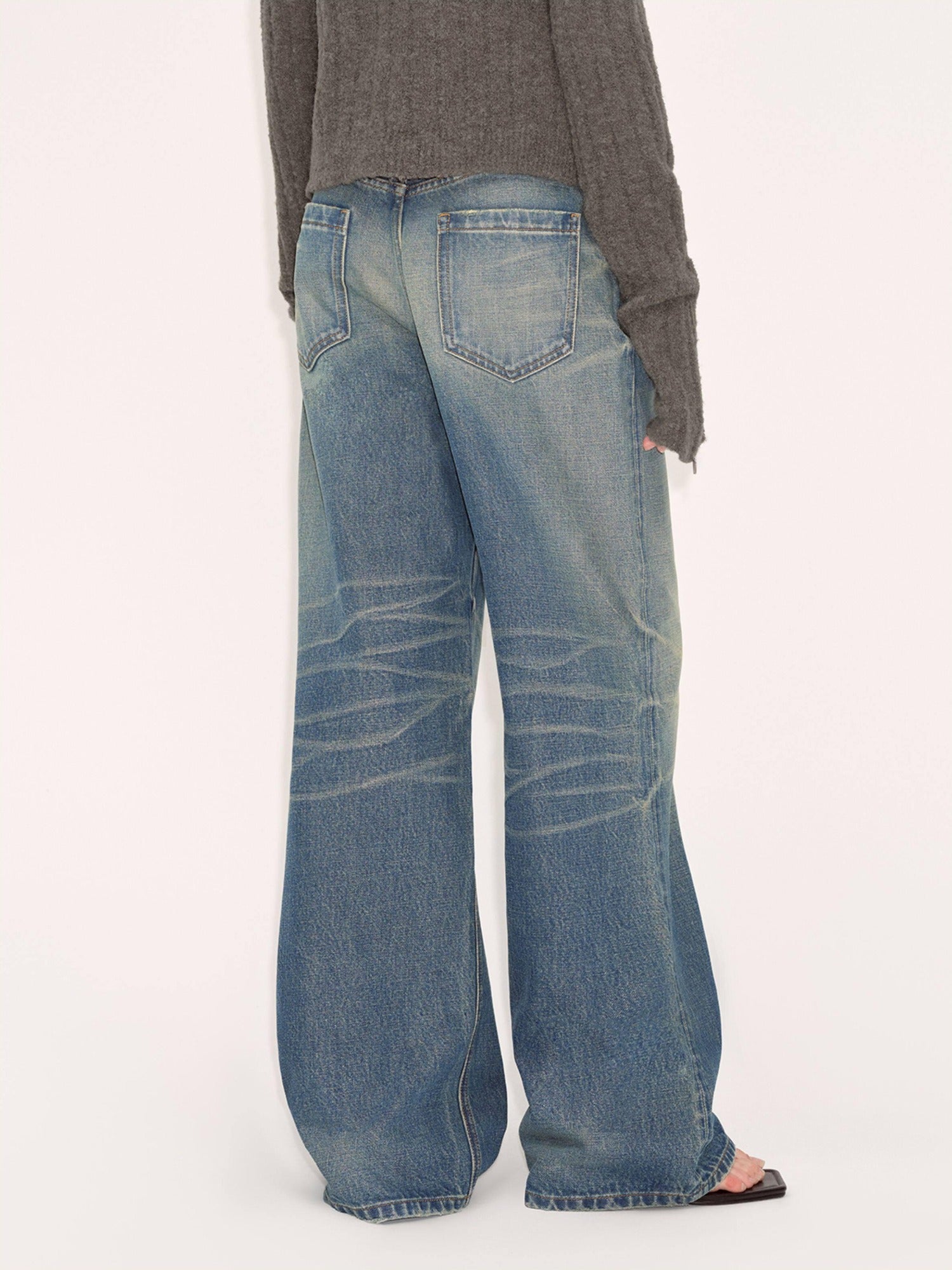 RUN TO THE FUTURE Washed Vintage Blue Low Rise Loose Fit Unisex High Cotton Denim Straight Jeans
