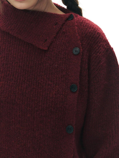 NAPSNAPS Rust Red Asymmetrical Placket Knit Mock Neck Women&