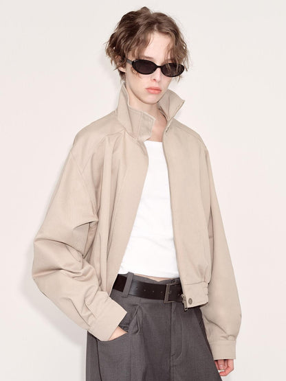 RUN TO THE FUTURE Original Design 100 Cotton Loose Fit Short Zip Stand Collar Khaki Track Jackets