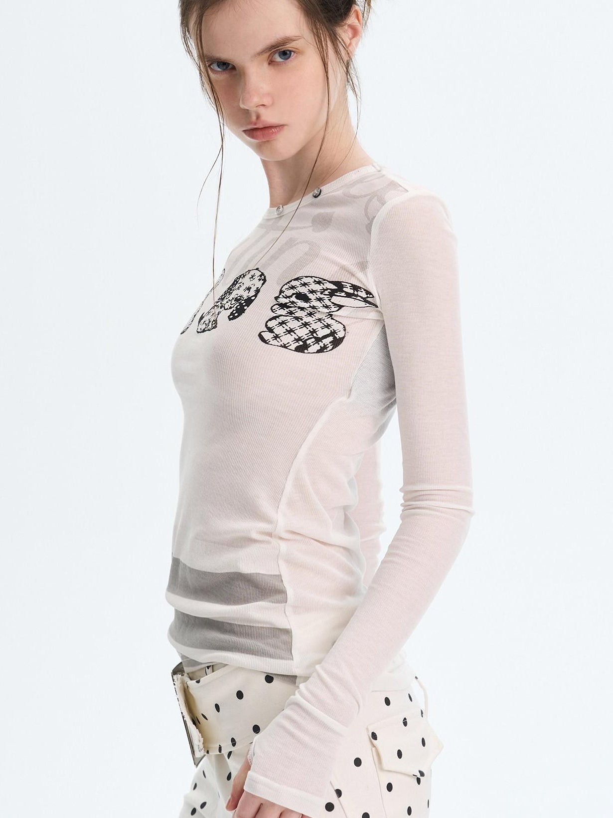 The NeverMore Sexy Slim Fit Drop Shoulder Crew Neck Knit White Grey Long Sleeve T-Shirts