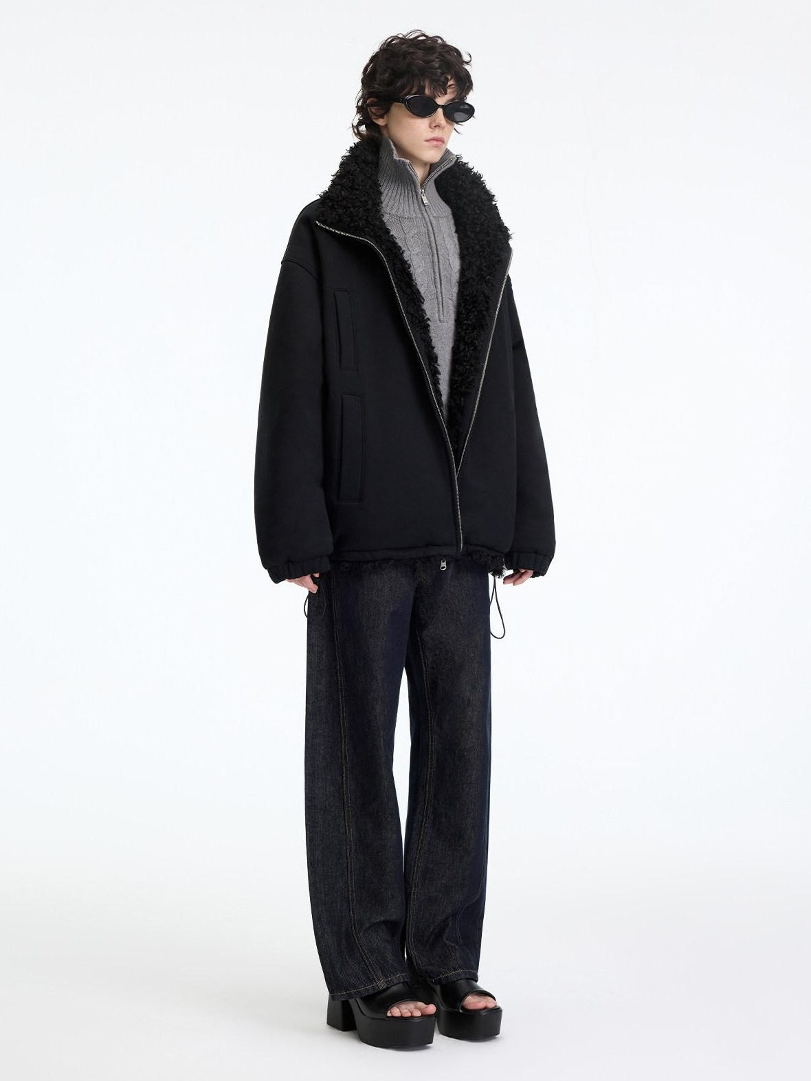 RUN TO THE FUTURE Reversible Fleece Lined Loose Fit Long Vintage Black Womens Puffer Jackets