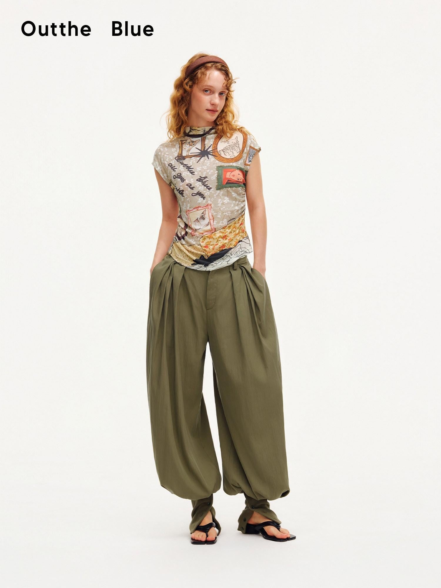OuttheBlue Moss Green Solid Drapey Elastic Cuffed Women&