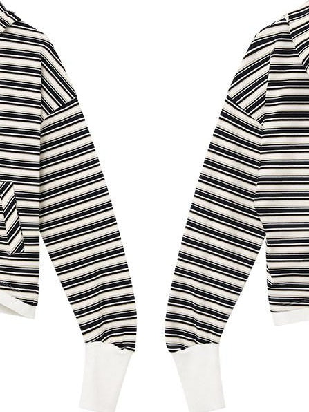 RUN TO THE FUTURE Soft Stretch Cotton Hooded Zip Striped Casual Women Knit Cardigans