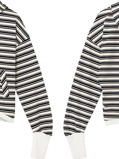 RUN TO THE FUTURE Soft Stretch Cotton Hooded Zip Striped Casual Women Knit Cardigans
