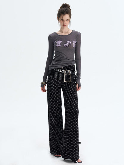 The NeverMore Sexy Slim Fit Drop Shoulder Crew Neck Knit White Grey Long Sleeve T-Shirts
