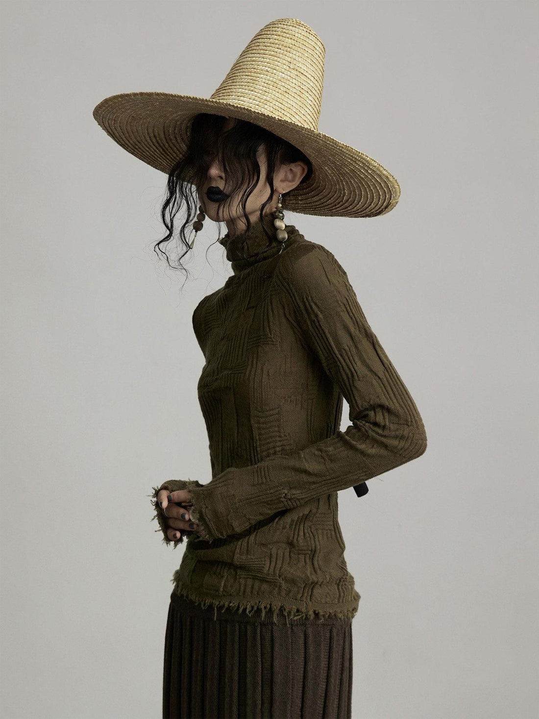 INDULGE Soft Wool Casual Regular Fit High Neck Female Green Knit Long Sleeve T-Shirts