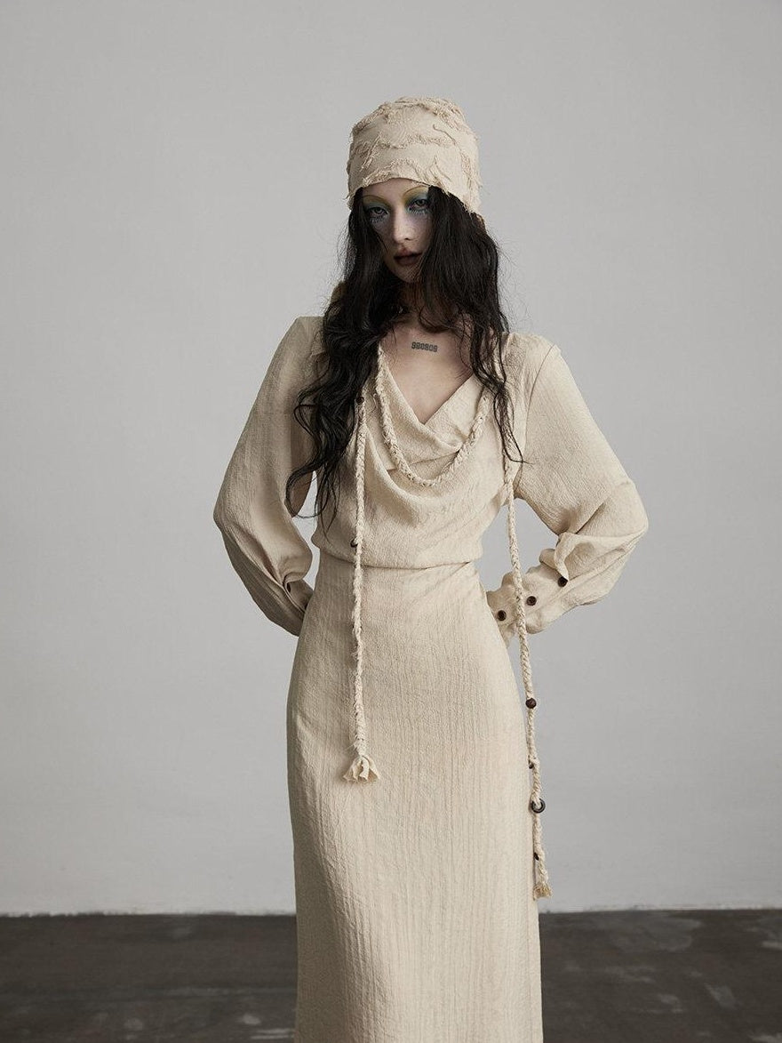 INDULGE Soft Cotton Blend Asymmetrical H Line Draped Neck Women Casual Maxi Dresses