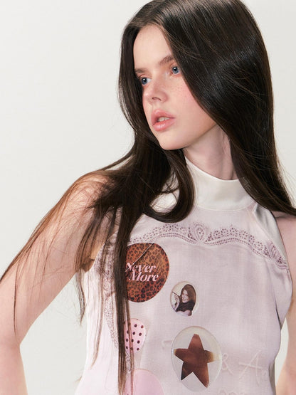 The NeverMore Silky Polyester Loose Mid Length Mock Neck Halter Women Satin Look Camisoles
