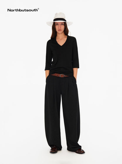 Northbutsouth Vertical Stripe No Waistband Relaxed Mid Rise Curved Leg Women&