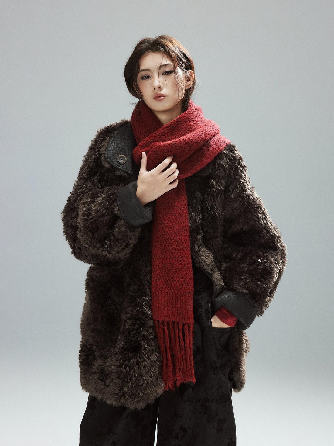 Low pixel Cozy Acrylic Wool Blend Korean Style Unisex Long Solid Red Decorative Scarves