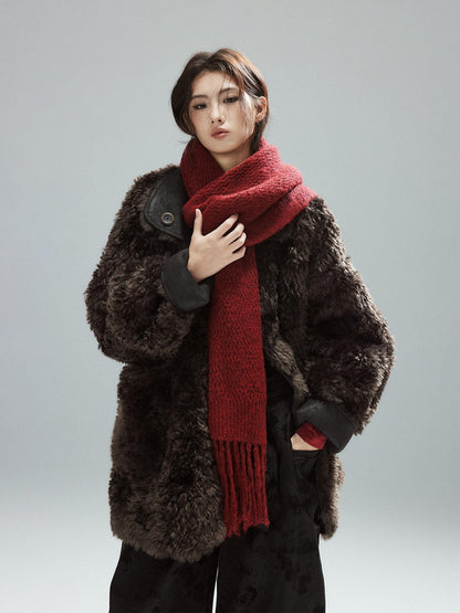 Low pixel Cozy Acrylic Wool Blend Korean Style Unisex Long Solid Red Decorative Scarves
