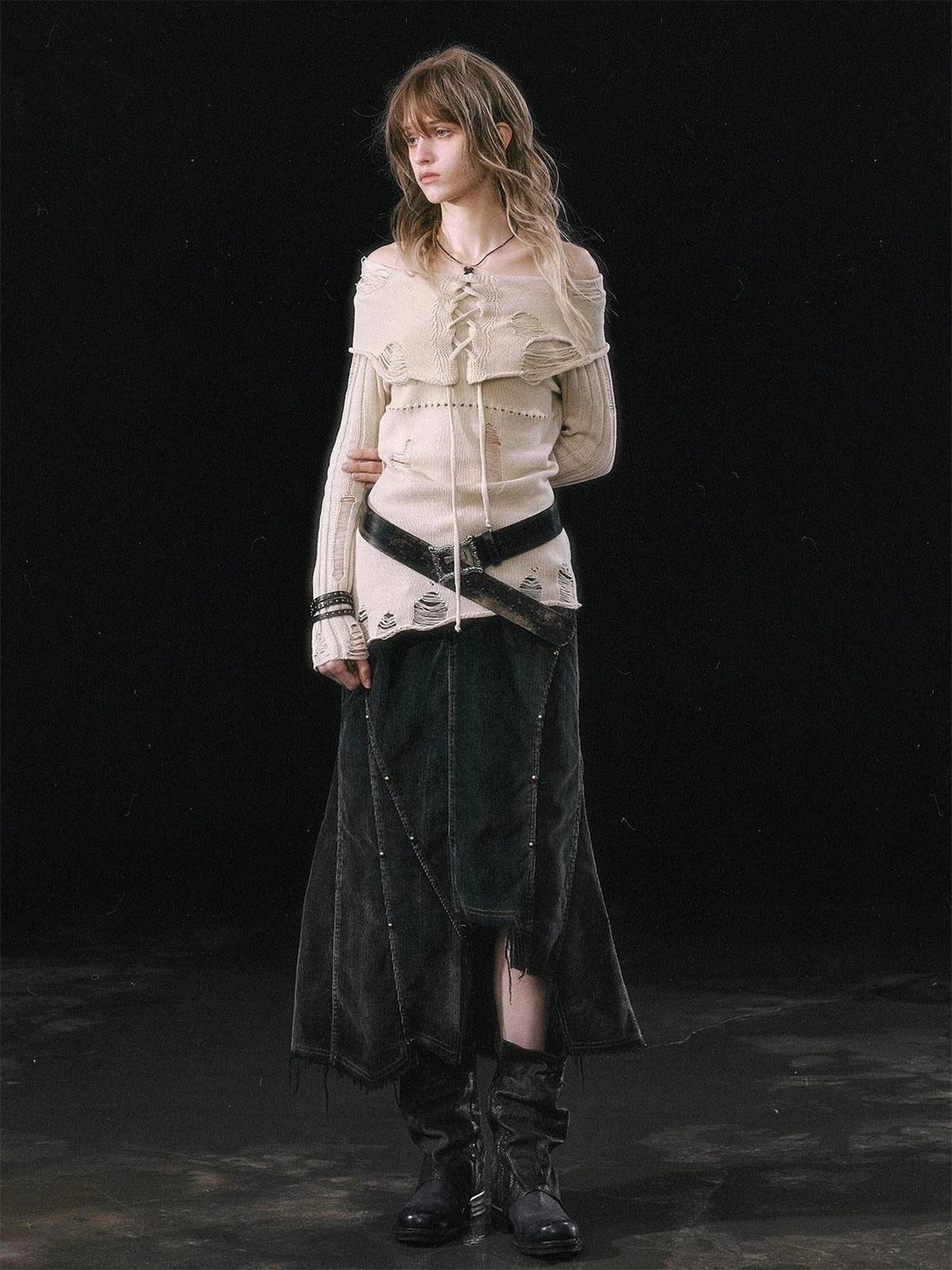 Asymmetrical Patchwork Slit Mermaid Skirt