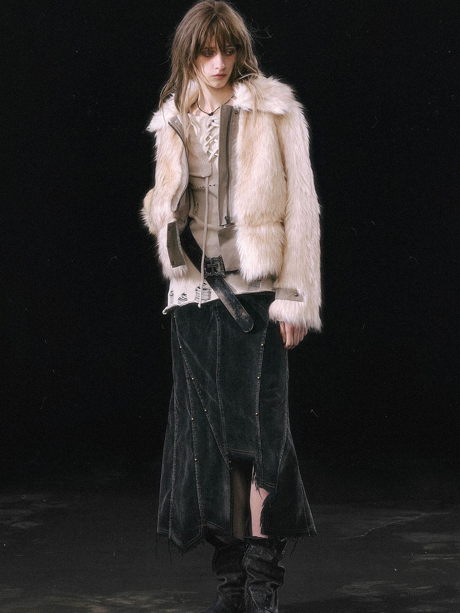 Update c Asymmetrical Patchwork Slit Mermaid Skirt