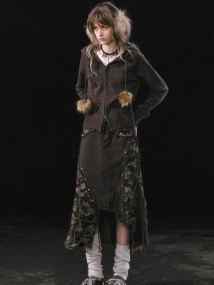 Update c Asymmetrical Patchwork Slit Mermaid Skirt