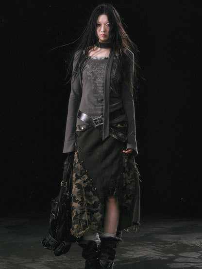 Update c Asymmetrical Patchwork Slit Mermaid Skirt