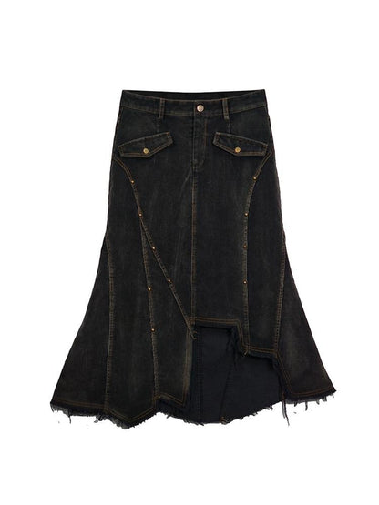 Update c Asymmetrical Patchwork Slit Mermaid Skirt