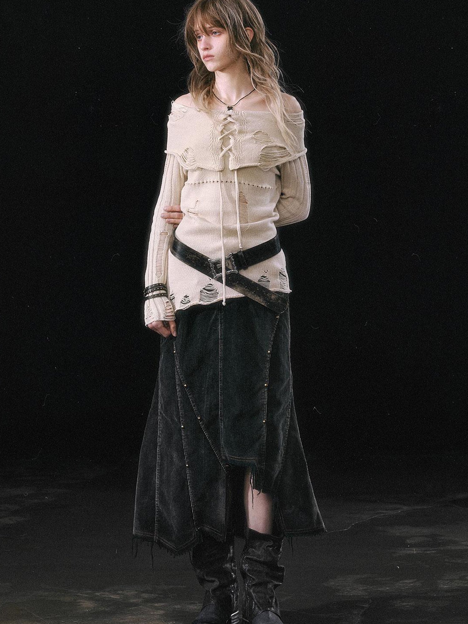 Update c Asymmetrical Patchwork Slit Mermaid Skirt