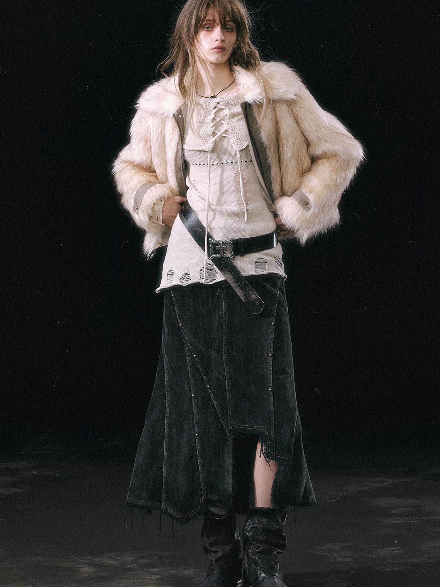 Update c Asymmetrical Patchwork Slit Mermaid Skirt