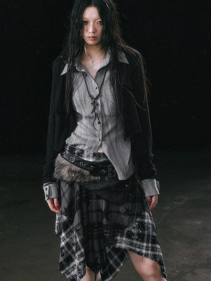 Contrast Patchwork Fake Two Layer Shirt