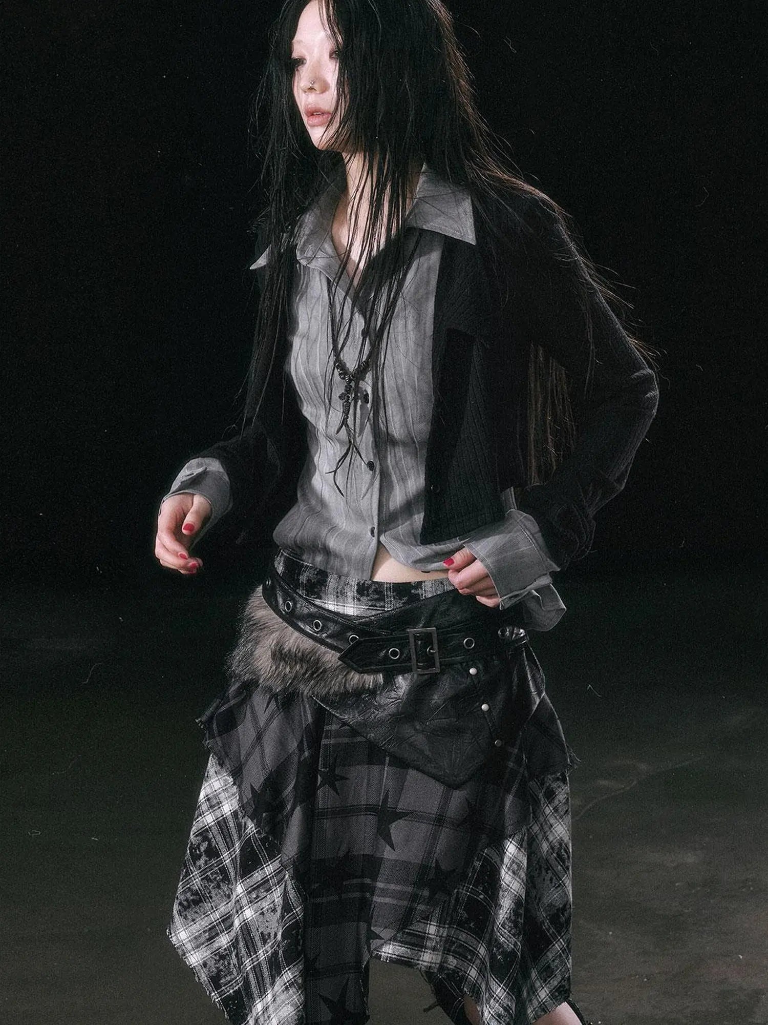 Contrast Patchwork Fake Two Layer Shirt