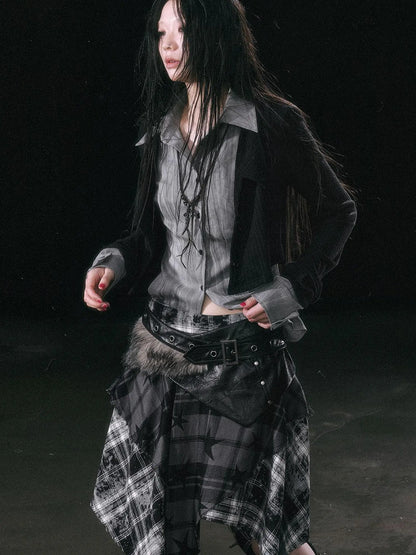 Contrast Patchwork Fake Two Layer Shirt