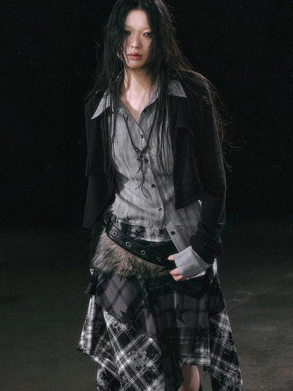 Contrast Patchwork Fake Two Layer Shirt