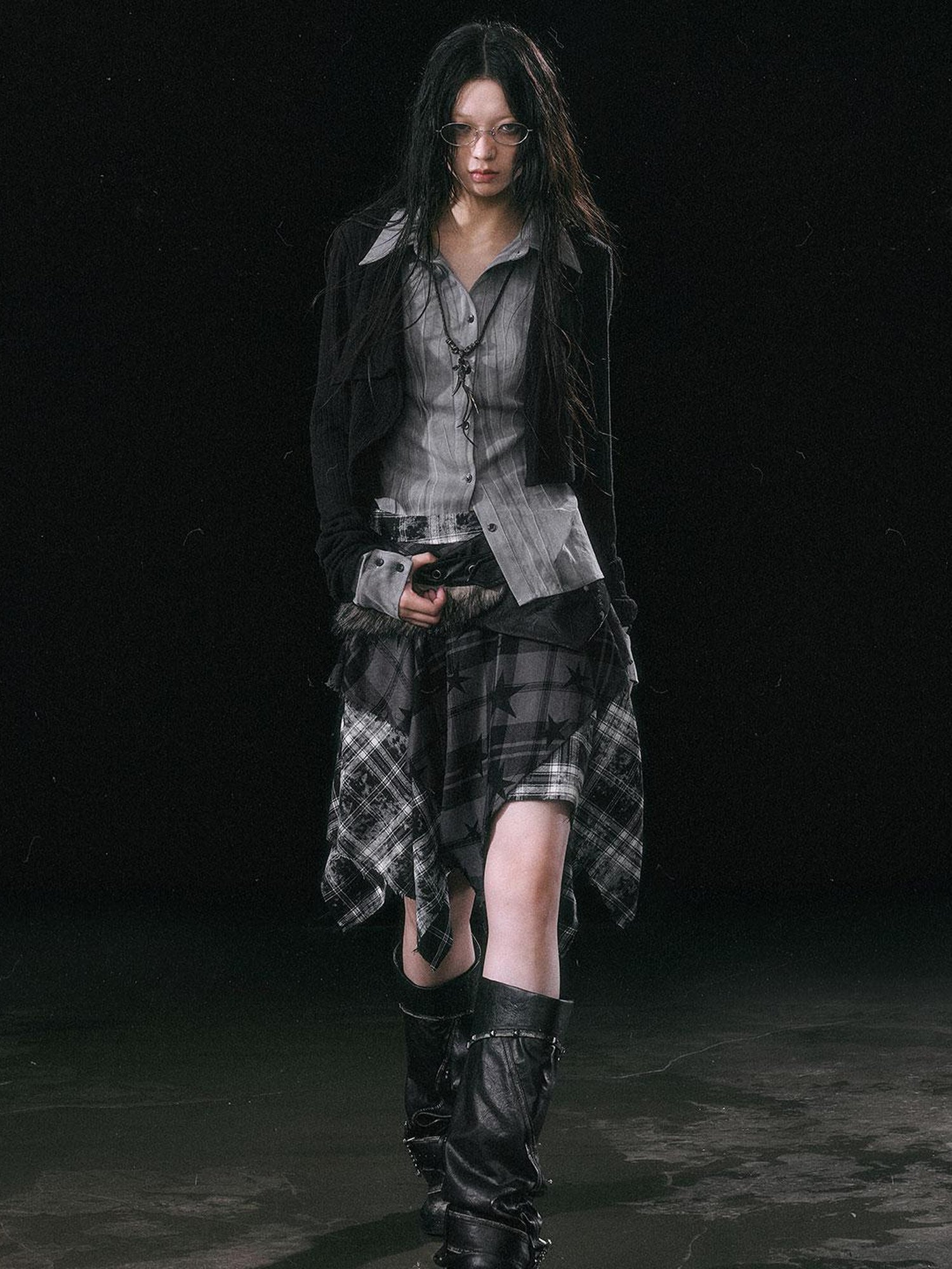 Update c Contrast Patchwork Fake Two Layer Shirt