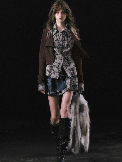 Contrast Patchwork Fake Two Layer Shirt