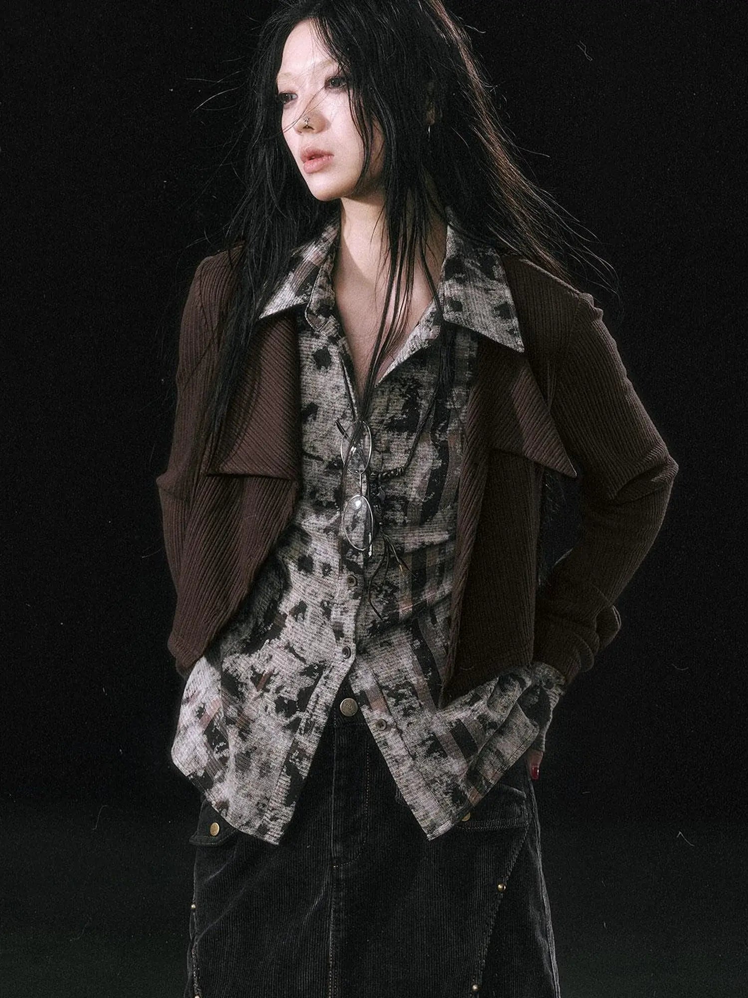 Contrast Patchwork Fake Two Layer Shirt