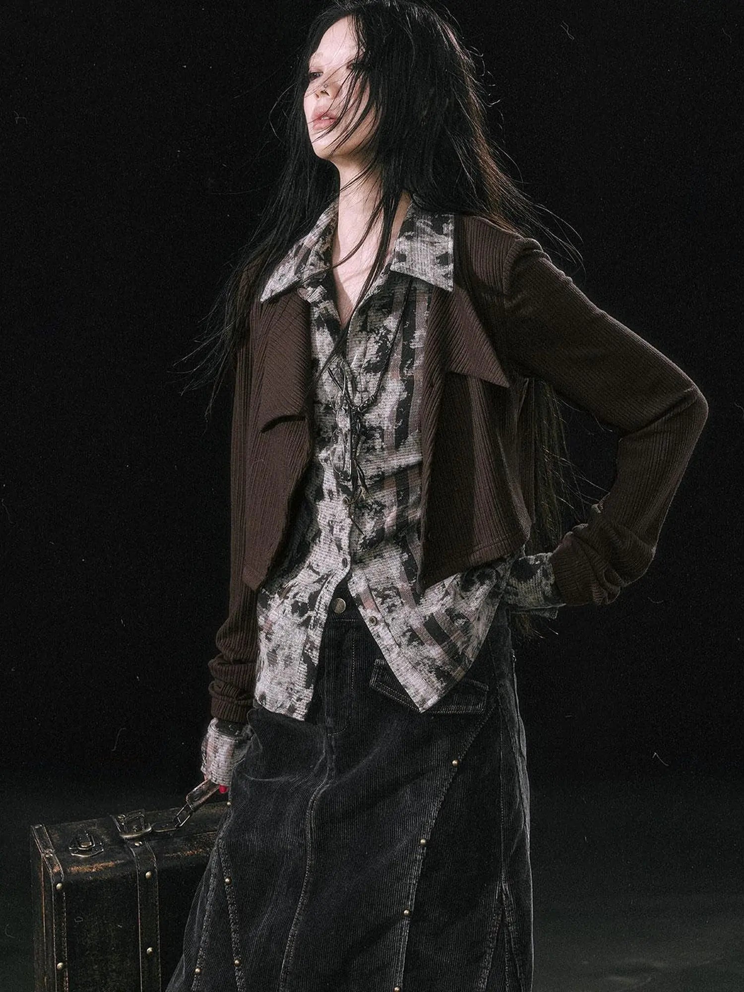 Contrast Patchwork Fake Two Layer Shirt