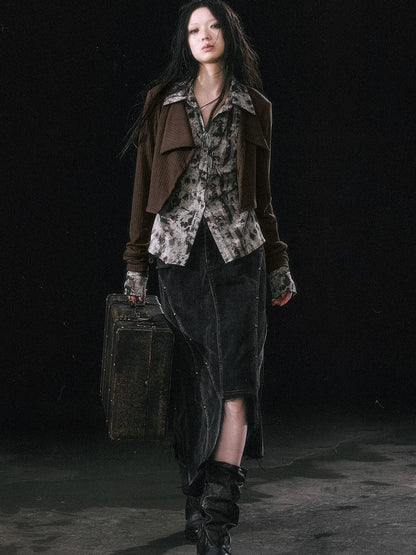 Contrast Patchwork Fake Two Layer Shirt