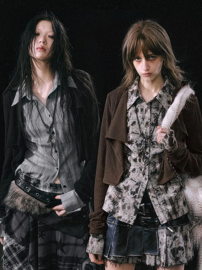 Contrast Patchwork Fake Two Layer Shirt