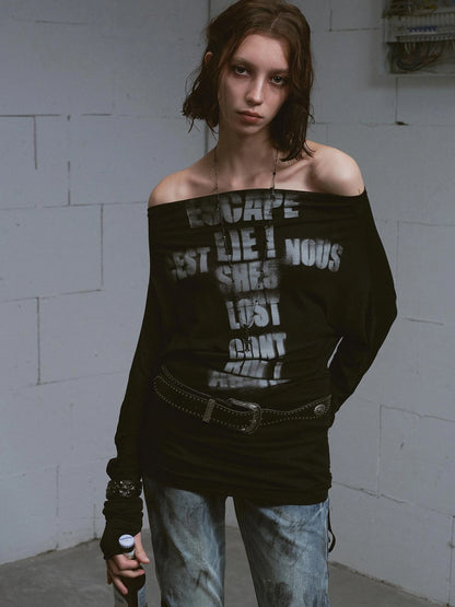 Cross Print Rayon Batwing Long Sleeve Tee