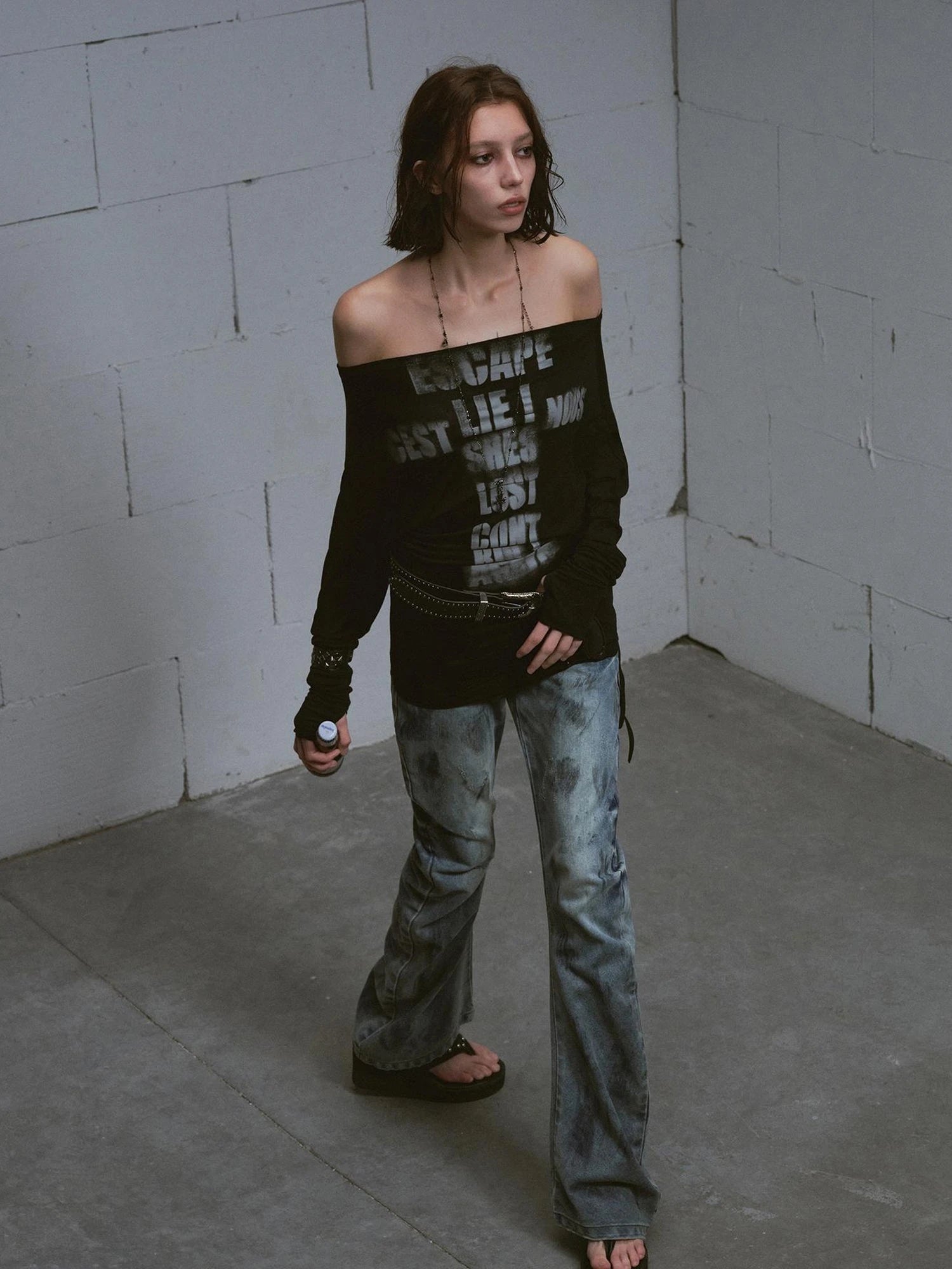 Cross Print Rayon Batwing Long Sleeve Tee