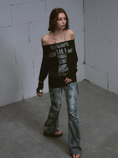 Cross Print Rayon Batwing Long Sleeve Tee