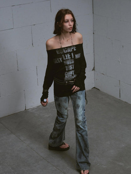 Update c Cross Print Rayon Batwing Long Sleeve Tee