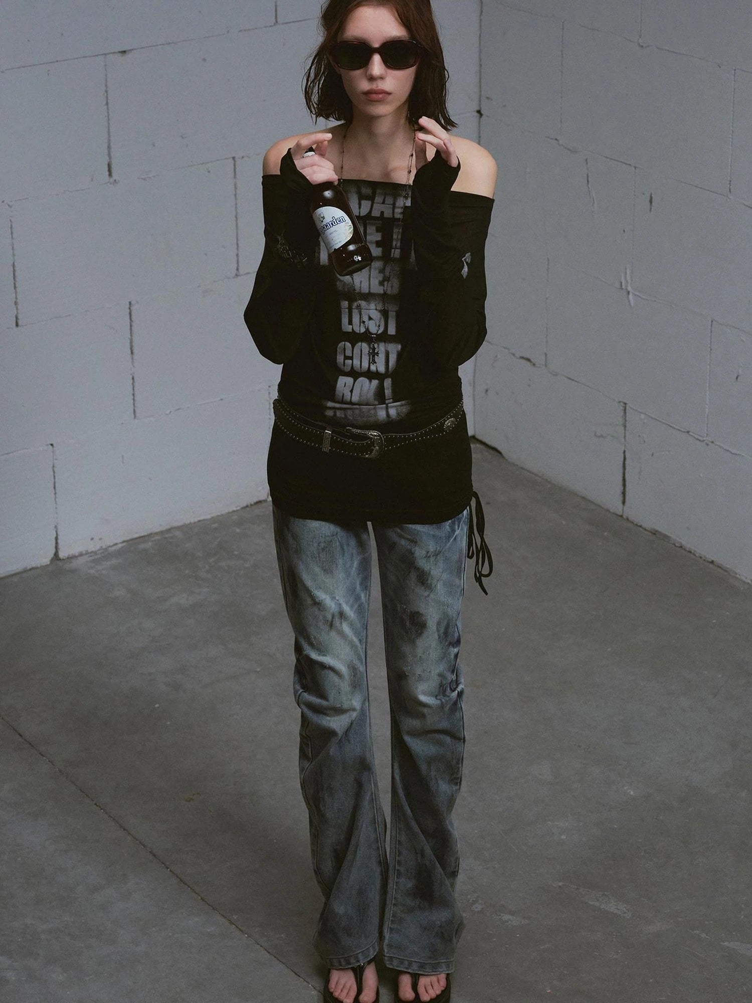 Cross Print Rayon Batwing Long Sleeve Tee