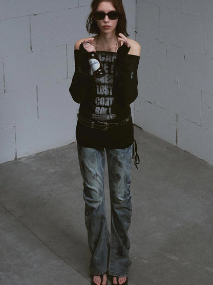 Cross Print Rayon Batwing Long Sleeve Tee