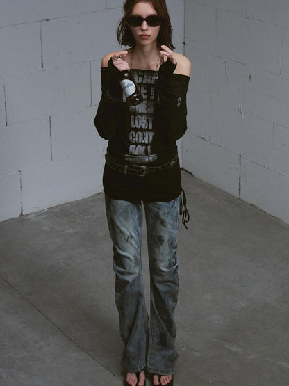 Update c Cross Print Rayon Batwing Long Sleeve Tee