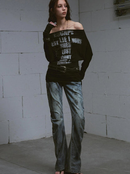 Cross Print Rayon Batwing Long Sleeve Tee